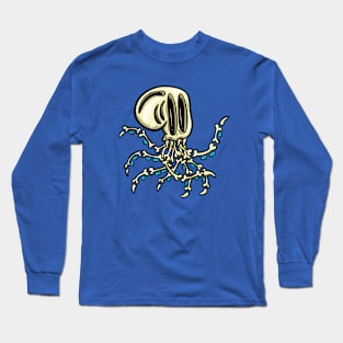 Octopus Skeleton Spooky Halloween Cartoon Illustration Long Sleeve T-Shirt